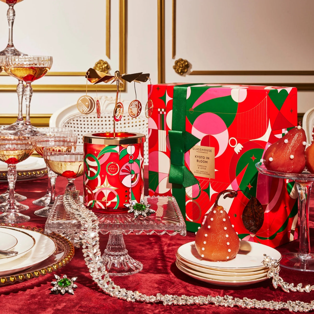 Glasshouse 380g Candle with Spinning Carousel Gift Set - Christmas - Kyoto in Bloom - 2024