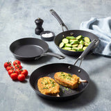 Anolon Endurance+ Triple Pack Open French Skillet set  crumbed chops Zucchini and Tomatoes
