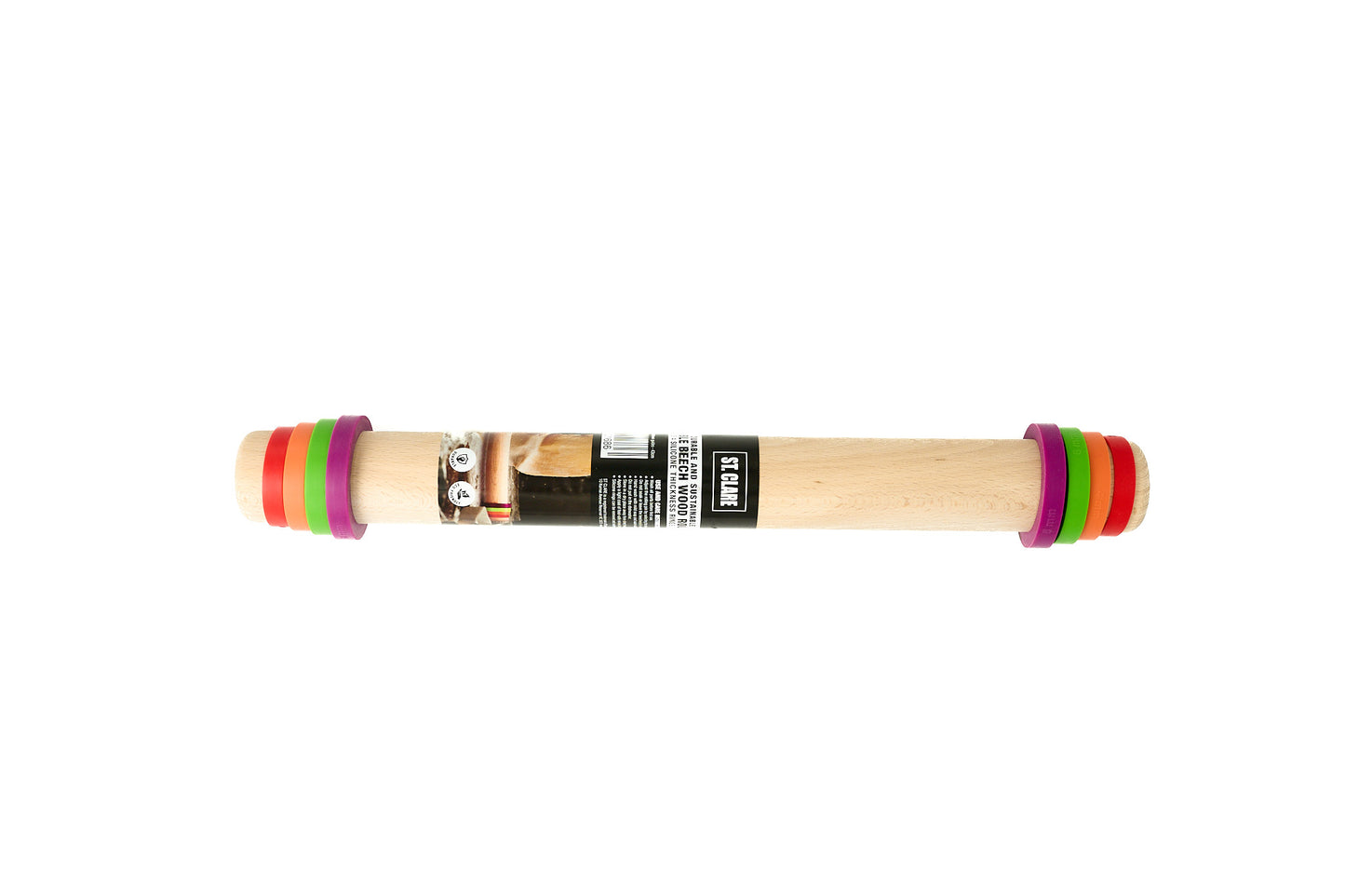 Beechwood Rolling Pin 43cm with Silicone Thickness Guides