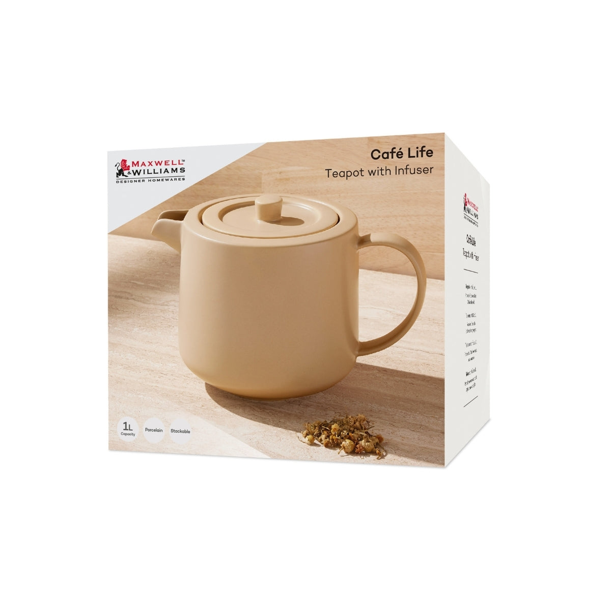 Cafe Life Teapot With Infuser 1L Sand Gift Boxed