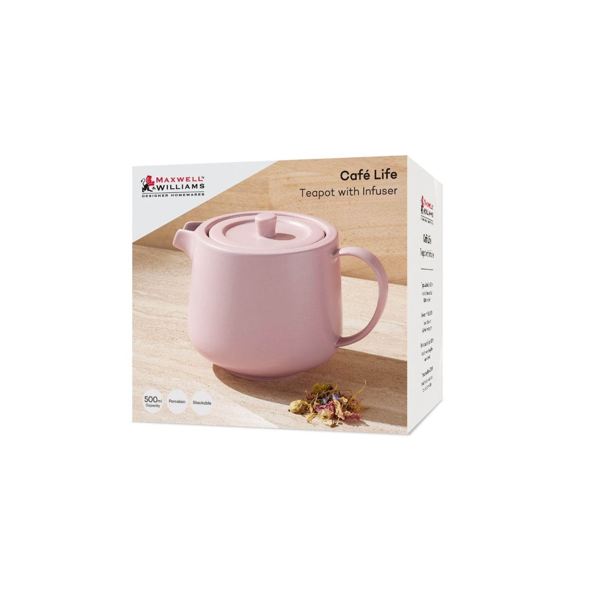 Cafe Life Teapot With Infuser 500ML Rose Gift Boxed