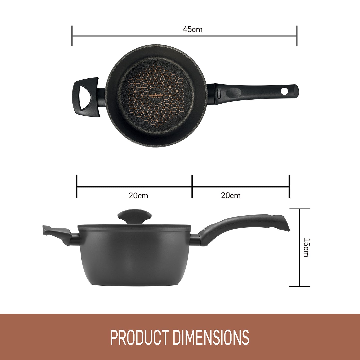 Essteele Per Saute 20cm / 2.9 L Covered Saucepan featuring product dimensions