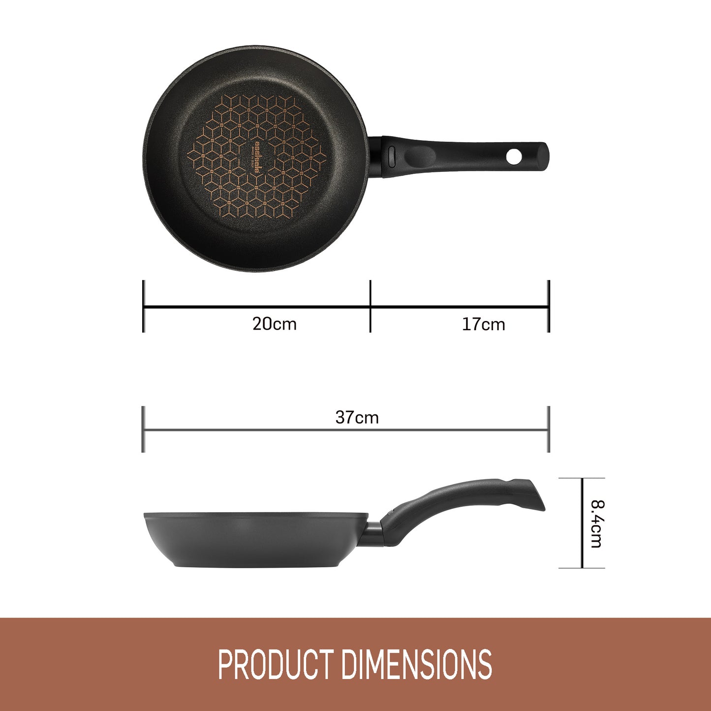 Essteele er Salute 20cm Open French Skillet featuring product dimensions