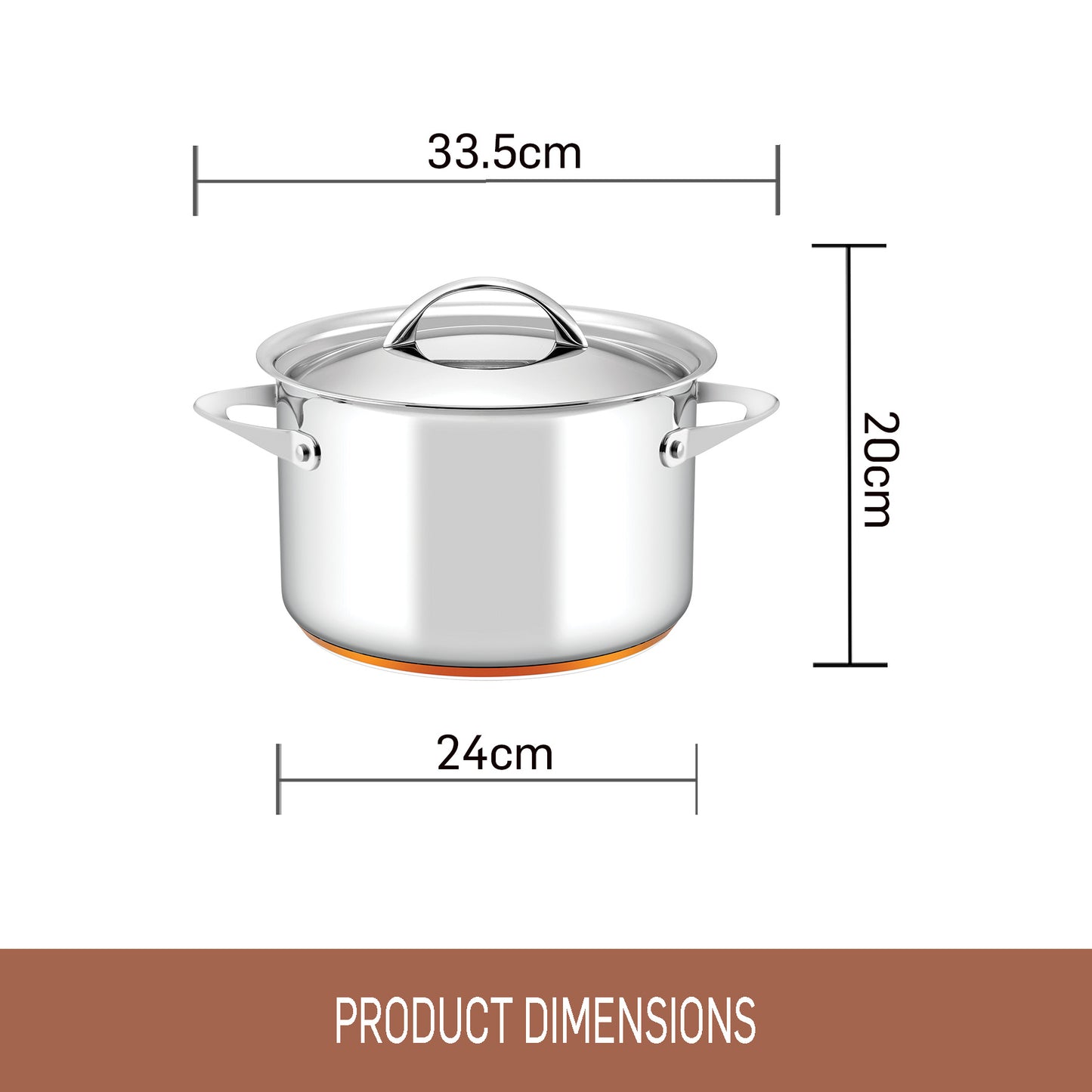 Essteele Per Vita 24cm / 7.1 L Covered Stockpot featuring image of product dimensions