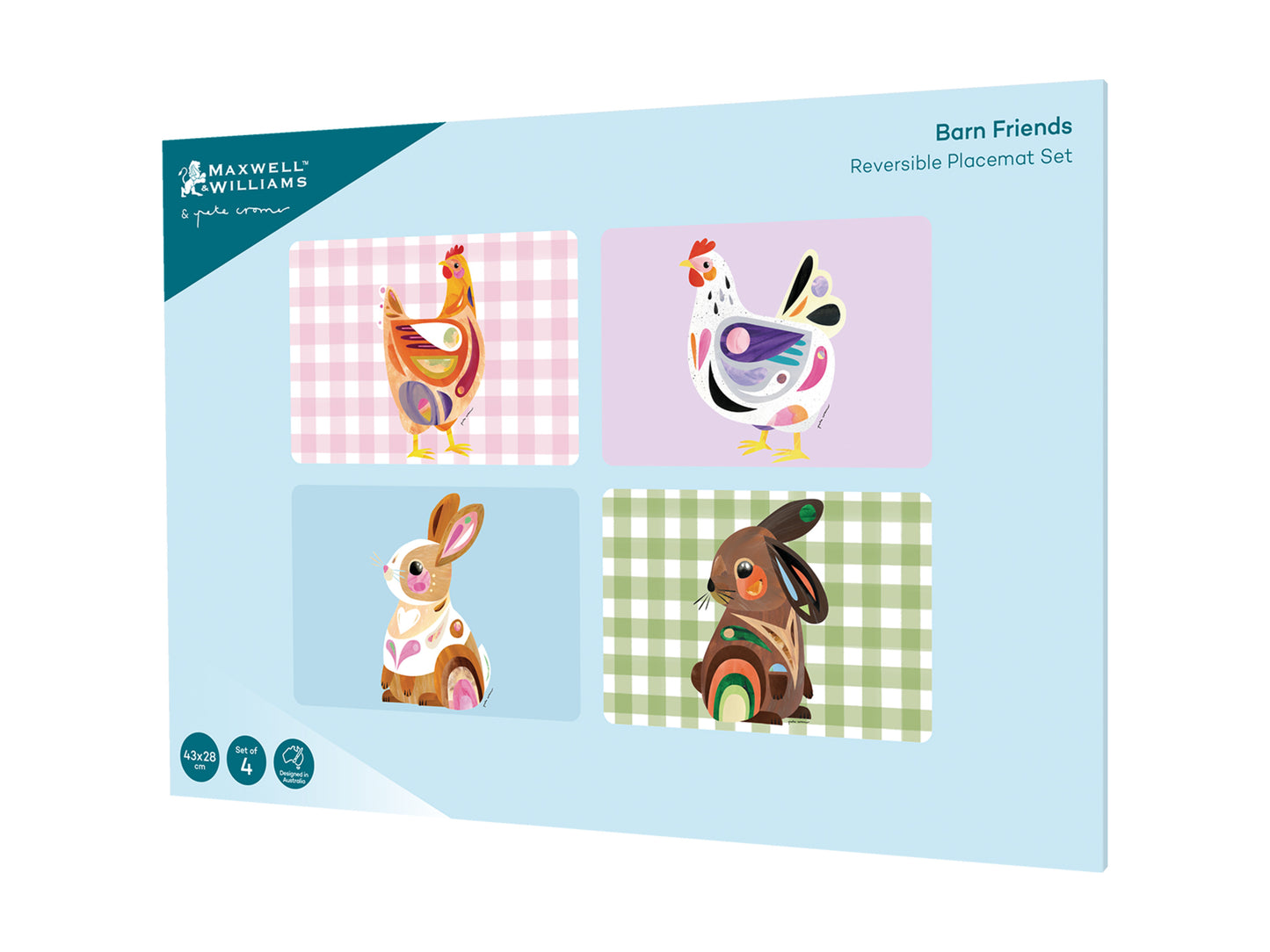 Pete Cromer Barn Friends Placemat Reversible 43x28cm Set of 4 Assorted