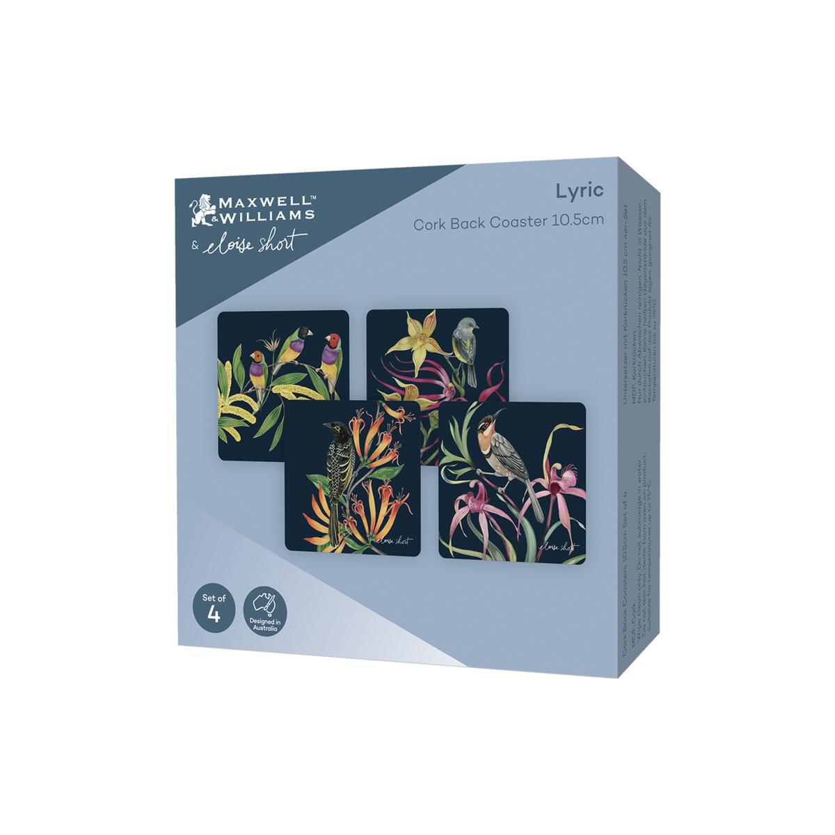 Eloise Short Lyric Cork Back Coaster 10.5cm Set of 4 Gift Boxed Assorted