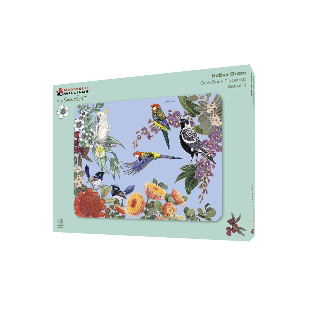Maxwell & Williams Eloise Short Native Grace Cork Back Placemat 34x26.5cm Set of 4 Gift Boxed