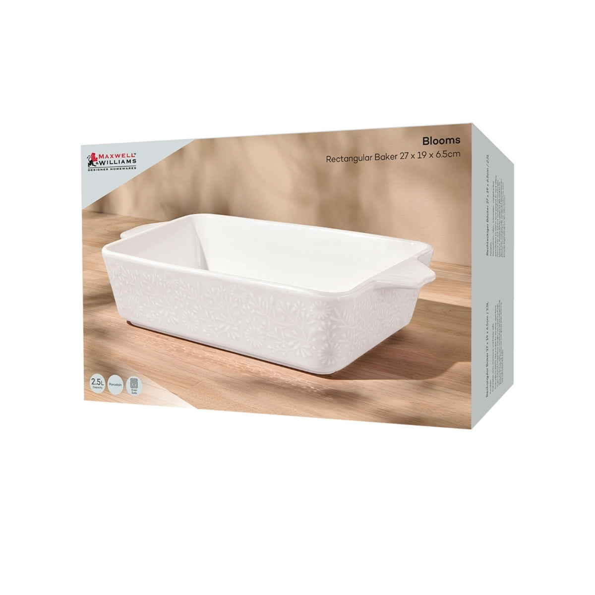 Blooms Rectangular Baker 27x19x6.5cm White Gift Boxed