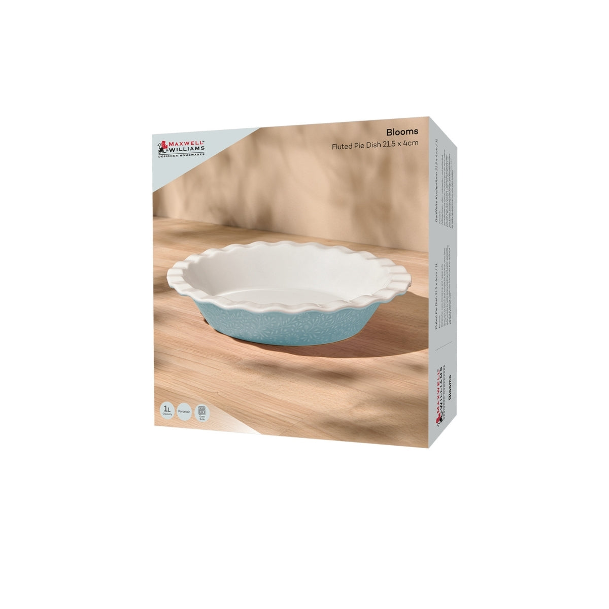 Blooms Fluted Pie Dish 21.5x4cm Blue Gift Boxed