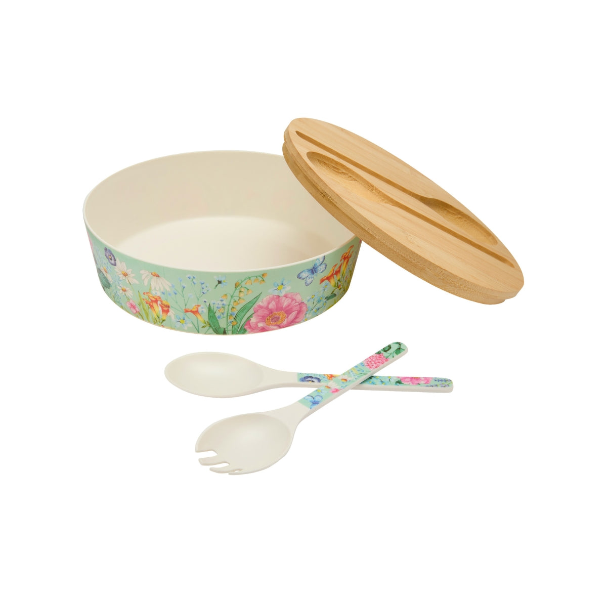 Maxwell & Williams Botanica Melamine Bowl With Lid 25x9cm & Salad Servers