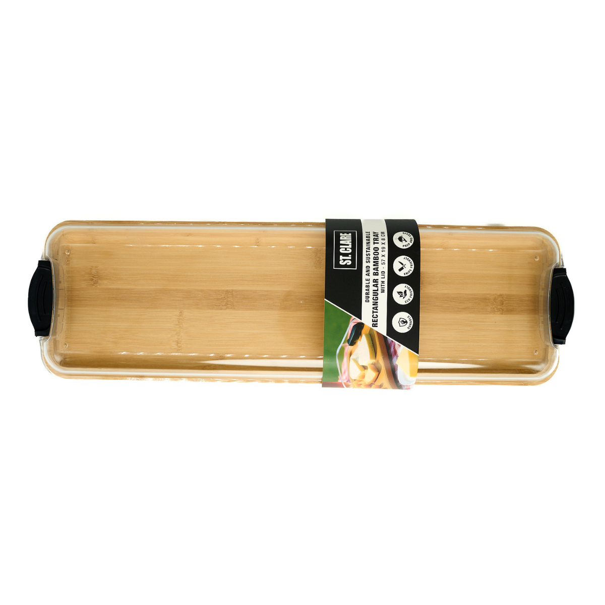 Rectangular Bamboo Tray with PS Lid 57x19x8cm