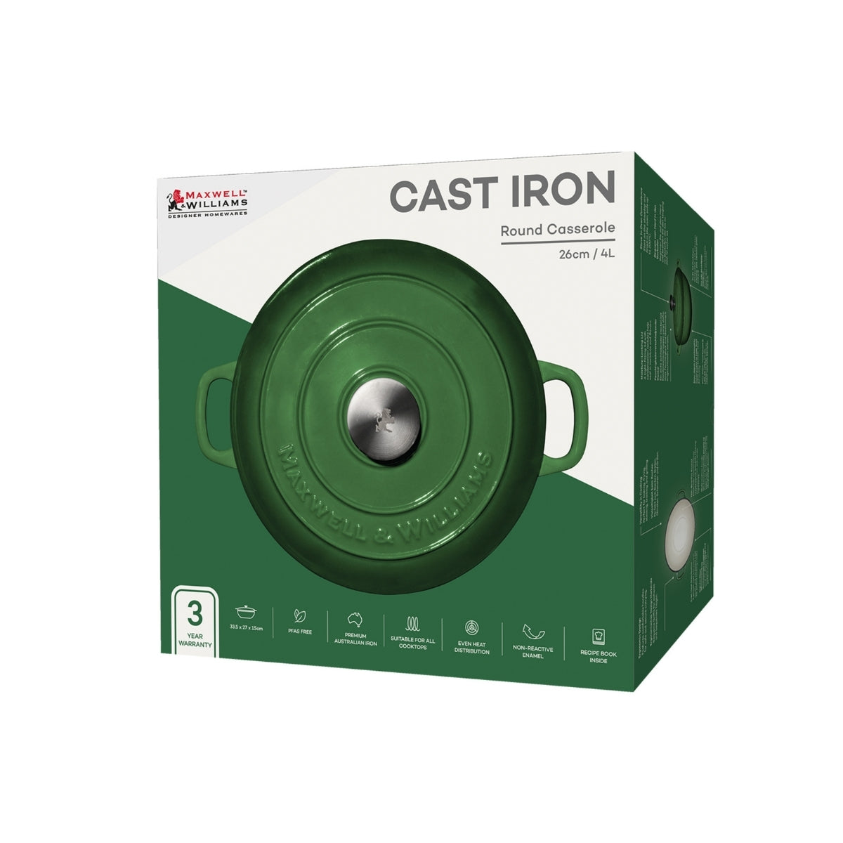 Cast Iron Round Casserole English Racing Green 26cm / 4L Gift Boxed