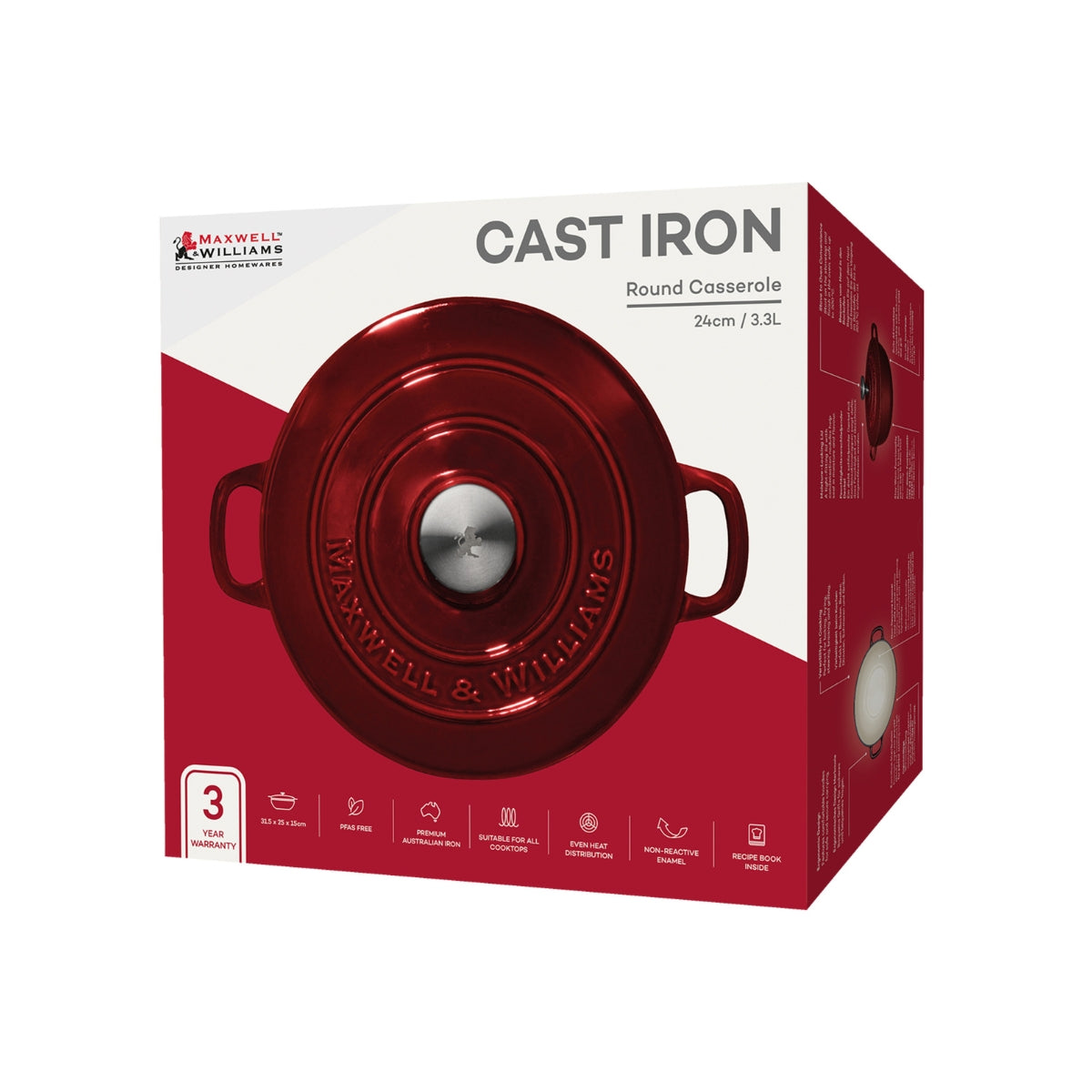 Cast Iron Round Casserole Merlot 24cm / 3.3L Gift Boxed