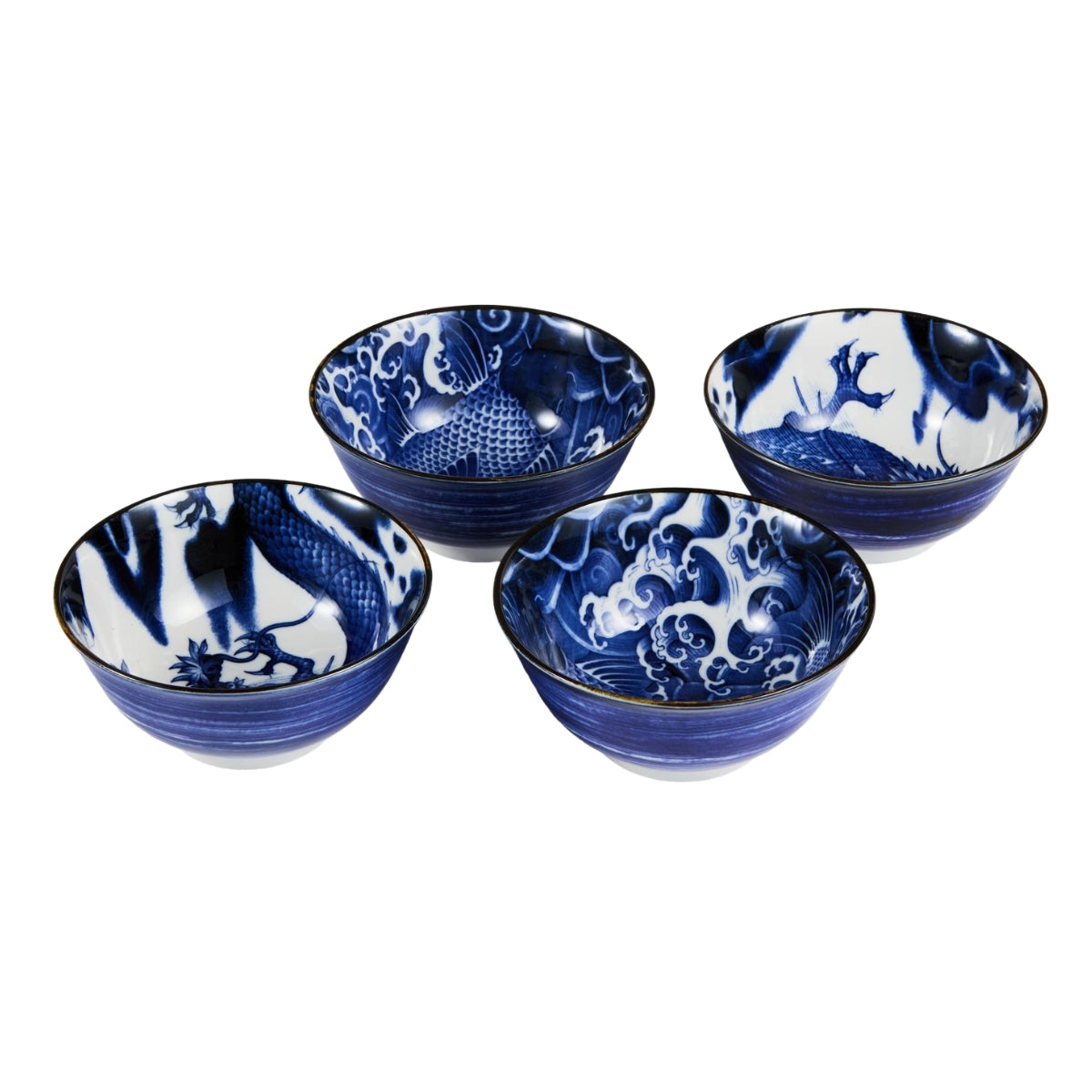 Tokyo Design Japonism Bowl Giftset 4pc 14cm Blue Gift Boxed
