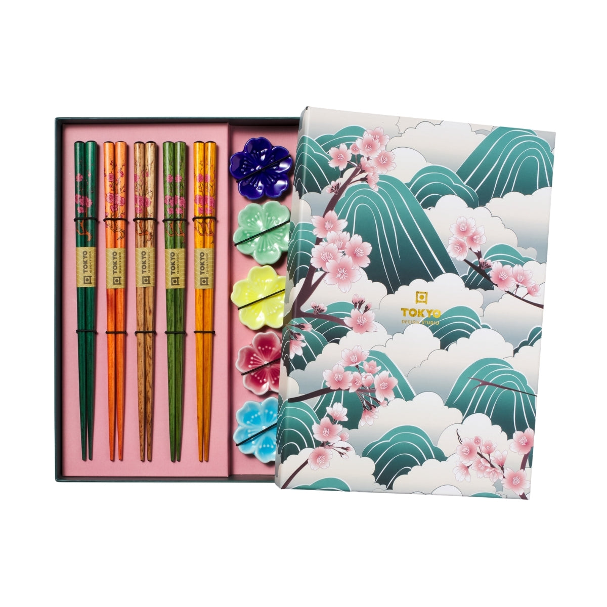 Tokyo Design Studio Fujisakura Chopsticks 10pc With Rest Gift Boxed - Assorted