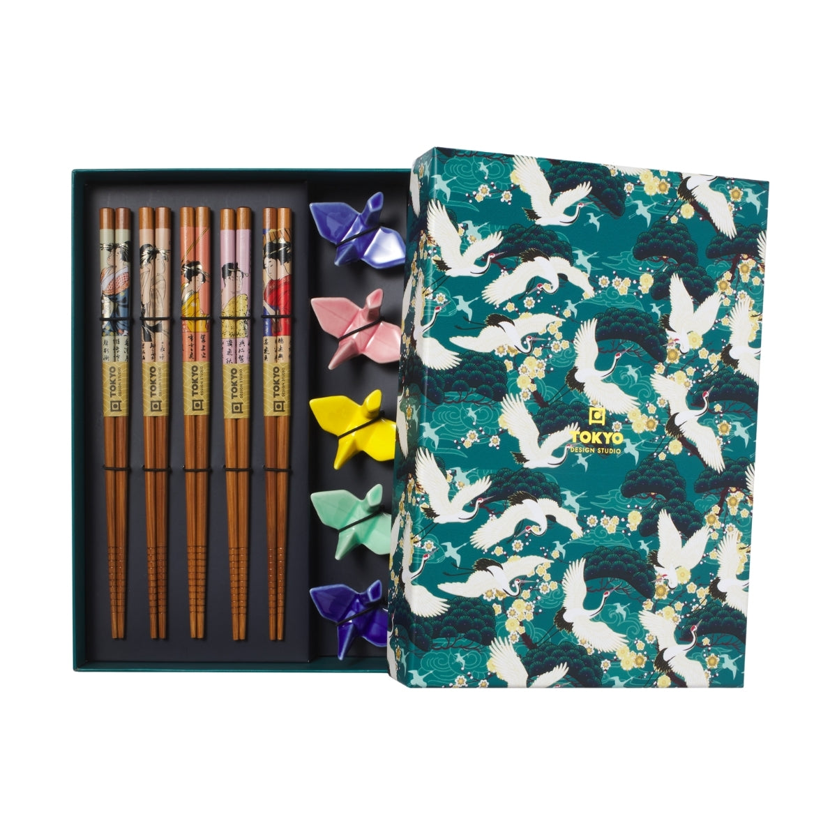 Tokyo Design Studio Crane Chopsticks 10pc With Rest Gift Boxed - Assorted