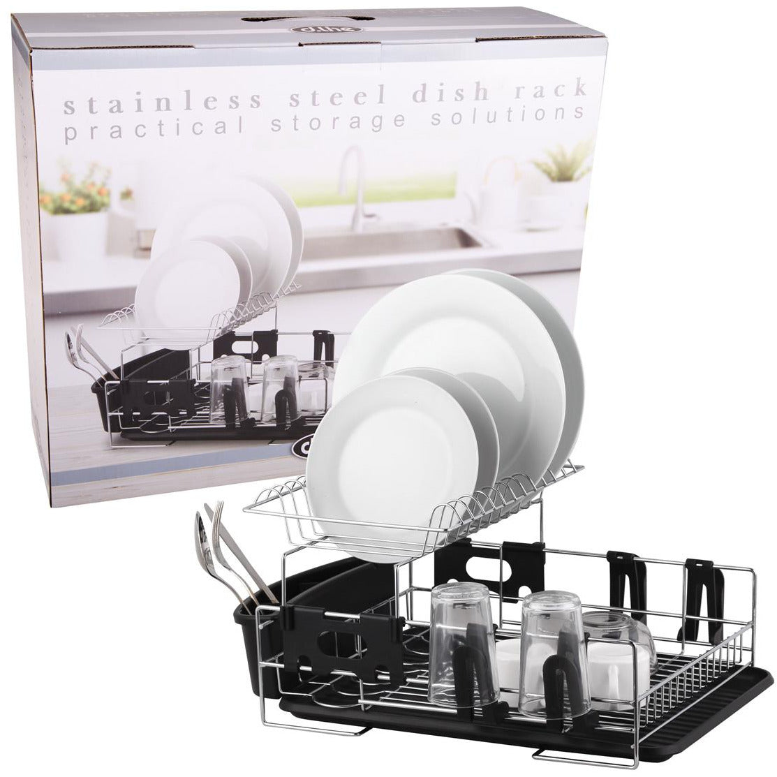 d.Line Stainless Steel 2 Tier Dish Rack With Draining Board