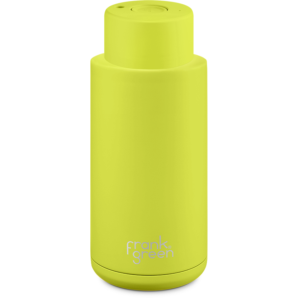 Frank Green Ultimate Ceramic Reusable Bottle Push Button Lid 34oz - Neon Yellow