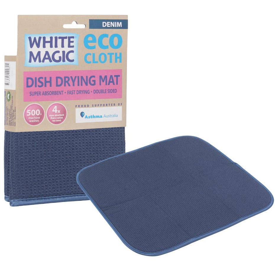 White Magic Dish Drying Mat Denim