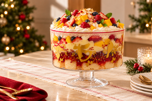 Easy Christmas Trifle with Mango & Berries