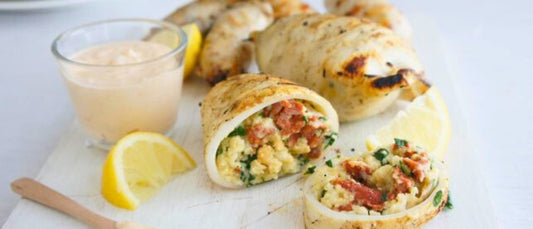 Calamari Stuffed with Chorizo and Haloumi