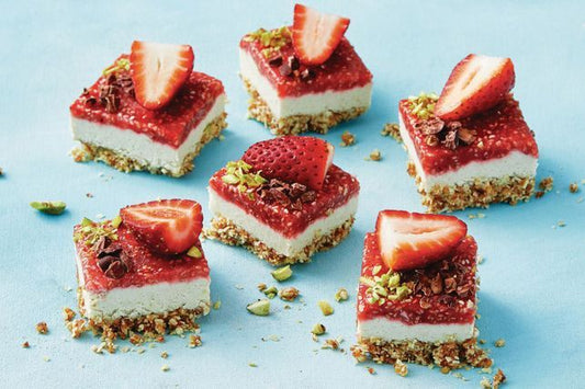 Easy vegan strawberry cheesecake squares