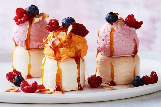 Mini pavlovas with gelato