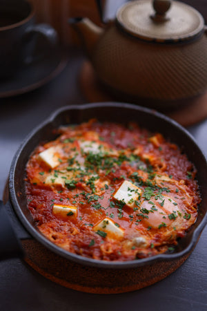 Green Shakshuka with Asparagus, Peas & Feta