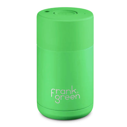 12oz Reusable Cup - Push Button Lid - Neon Green
