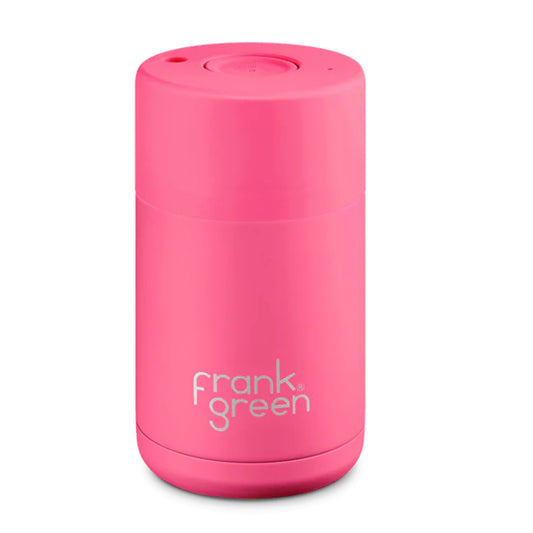 12oz Reusable Cup - Push Button Lid - Neon Pink