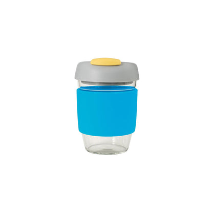 Avanti GoCup Glass Reusable Coffee Cup 355ml - Blue Grey and Yellow