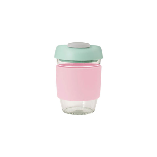 Avanti GoCup Glass Reusable Coffee Cup 355ml - Pink Mint and Grey
