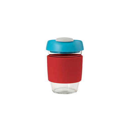 Avanti GoCup Glass Reusable Coffee Cup 355ml - Red Aqua and Grey