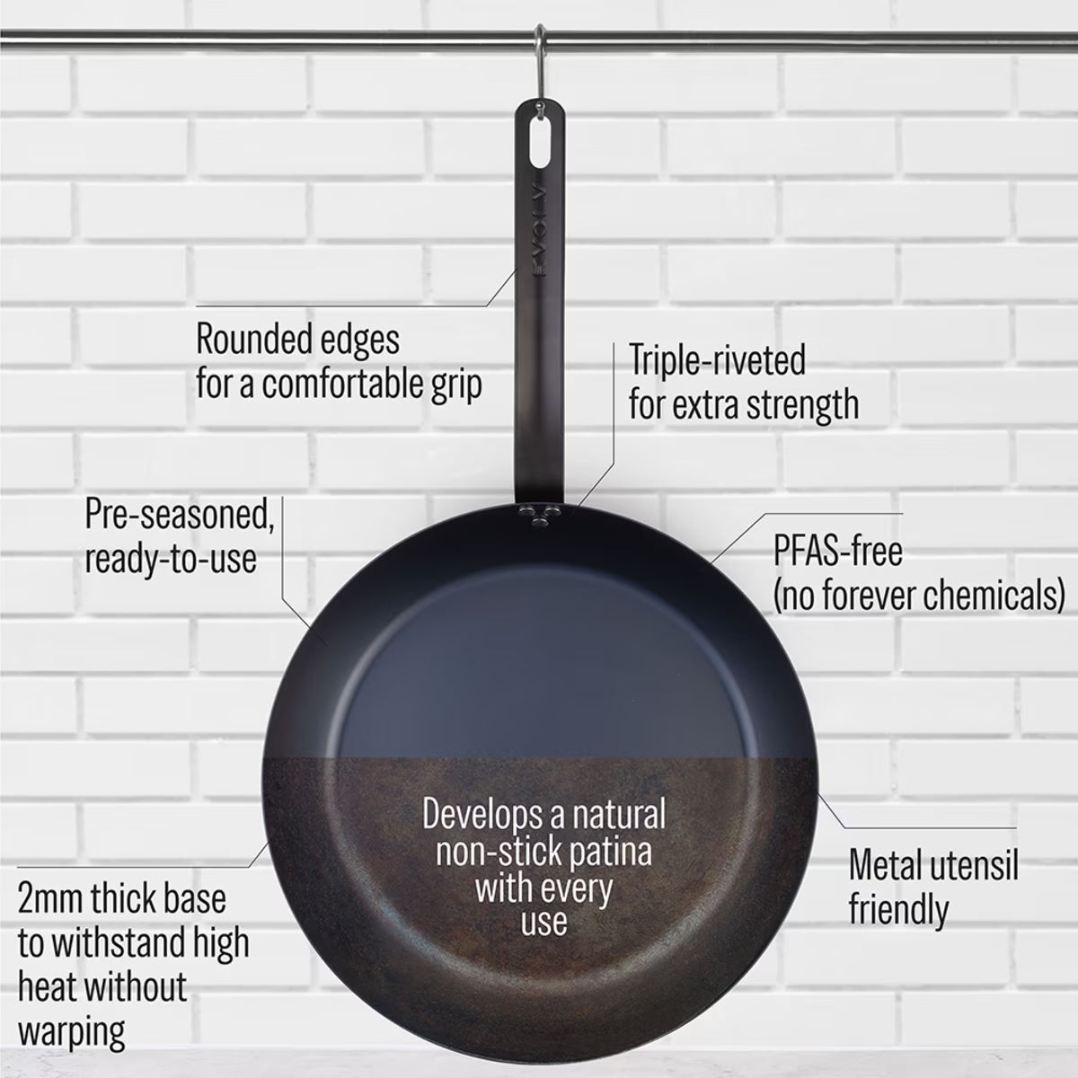 Evolv Pre-Seasoned Carbon Steel Fry Pan 32cm