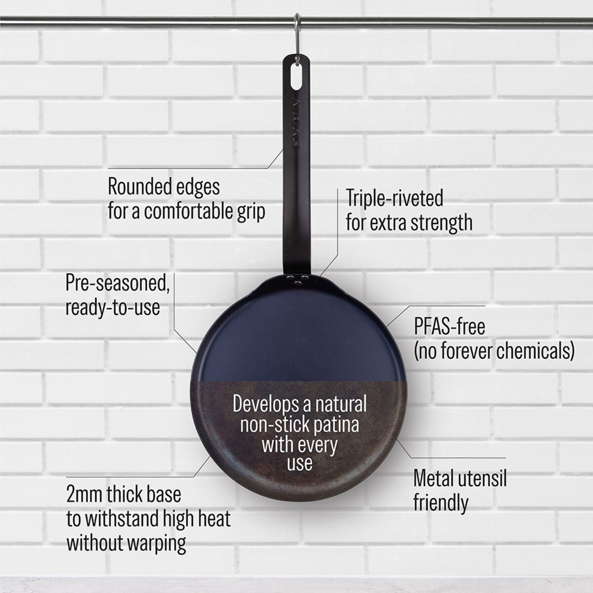 Evolv Pre-Seasoned Carbon Steel Crepe Pan 24cm