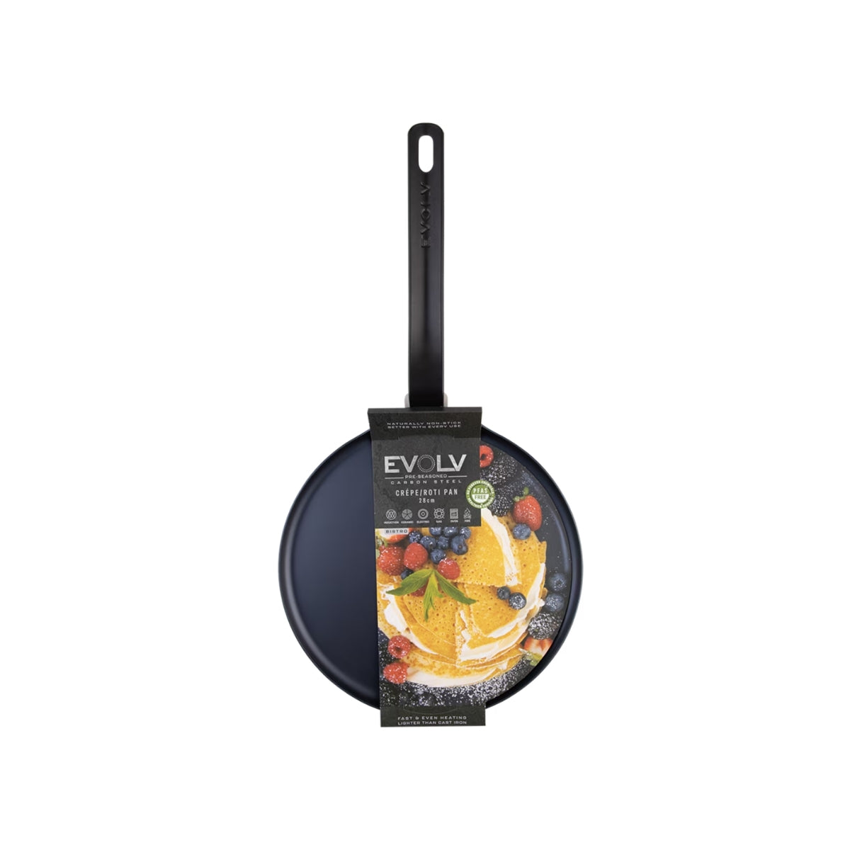 Evolv Pre-Seasoned Carbon Steel Crepe/Roti Pan 28cm