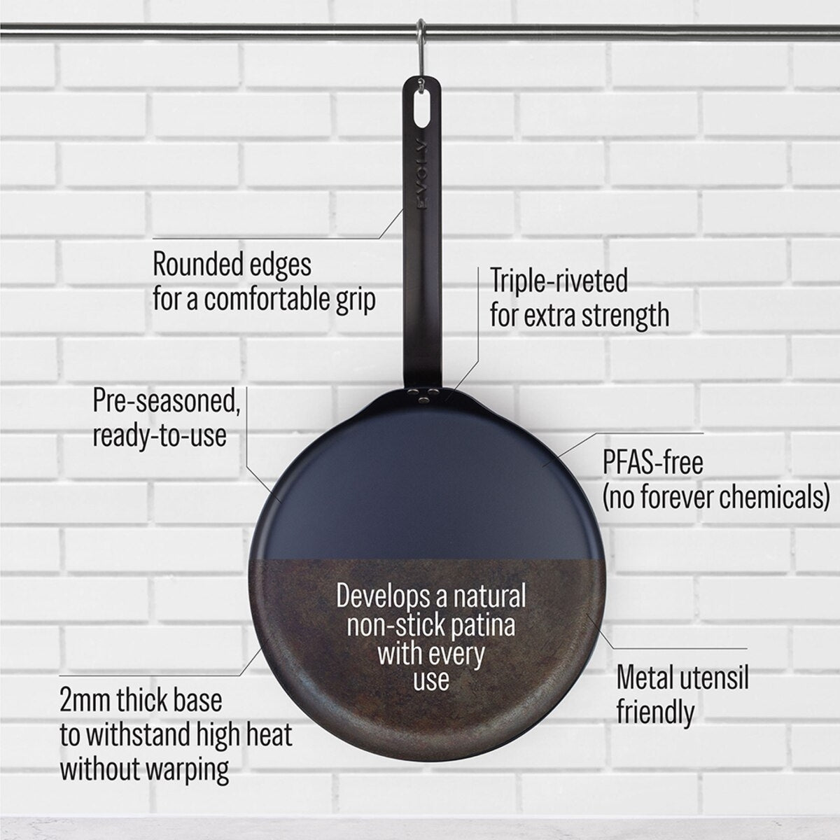 Evolv Pre-Seasoned Carbon Steel Crepe/Roti Pan 28cm