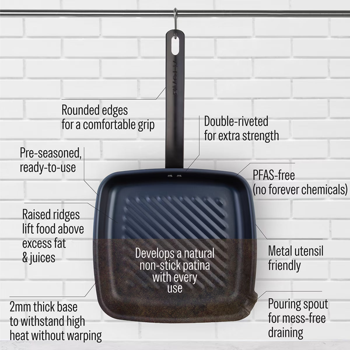 Evolv Pre-Seasoned Carbon Steel Grill Pan 26 x 28cm