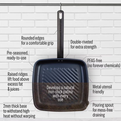 Evolv Pre-Seasoned Carbon Steel Grill Pan 26 x 28cm