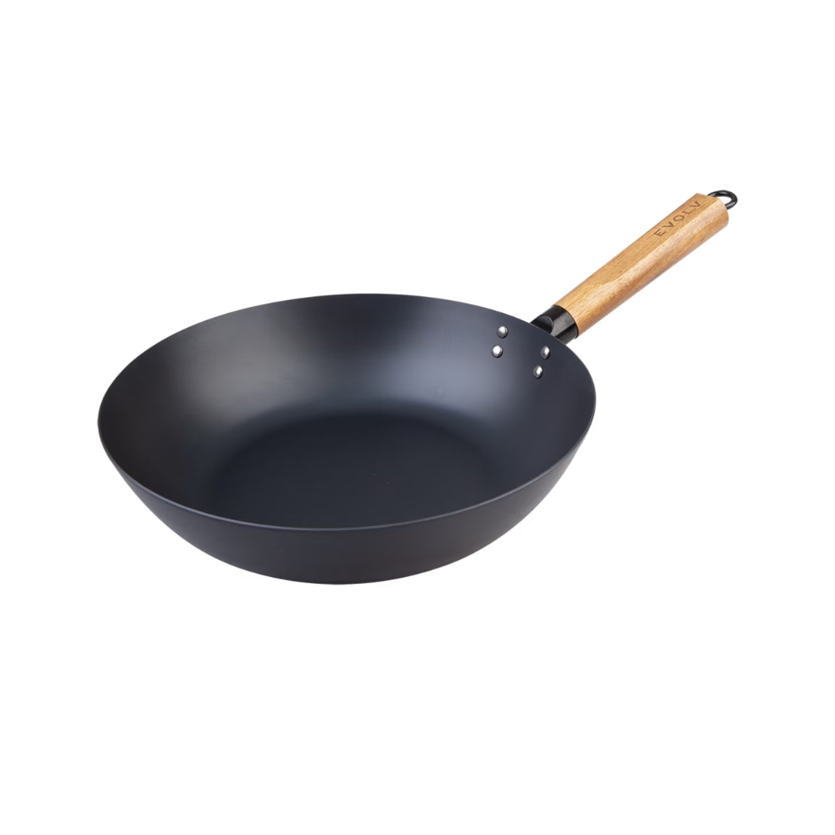 Evolv Pre-Seasoned Carbon Steel Stir Fry Pan 30cm With Acacia Wood Handle