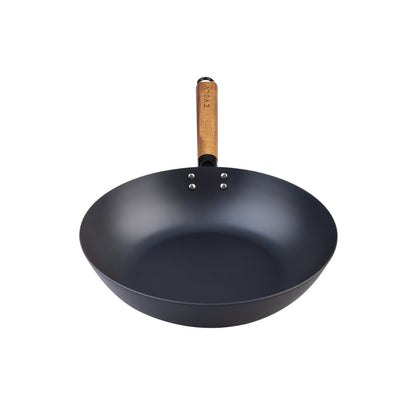 Evolv Pre-Seasoned Carbon Steel Stir Fry Pan 30cm With Acacia Wood Handle