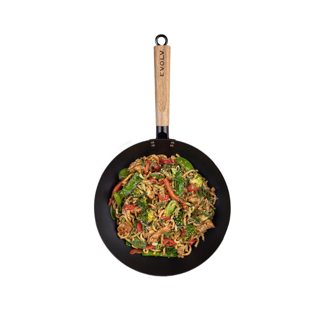 Evolv Pre-Seasoned Carbon Steel Stir Fry Pan 30cm With Acacia Wood Handle