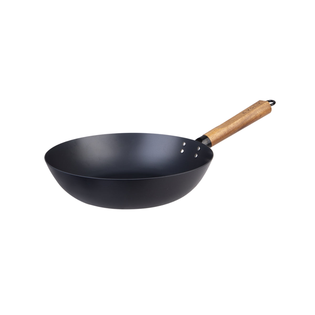 Evolv Pre-Seasoned Carbon Steel Stir Fry Pan 30cm With Acacia Wood Handle