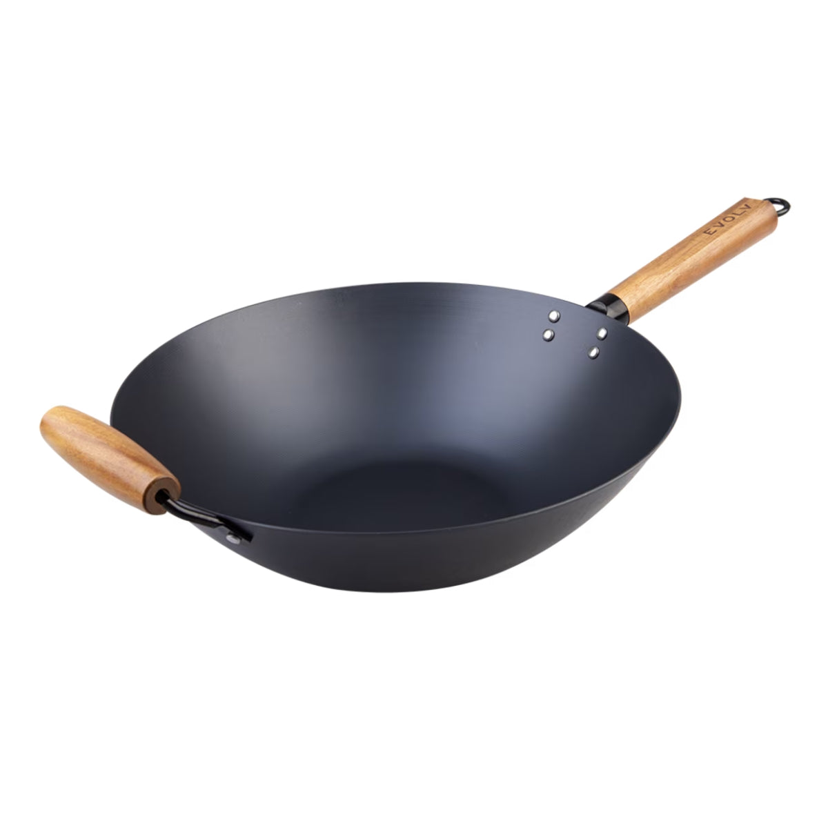 Evolv Pre-Seasoned Carbon Steel Wok 35cm with Acacia Wood Handle