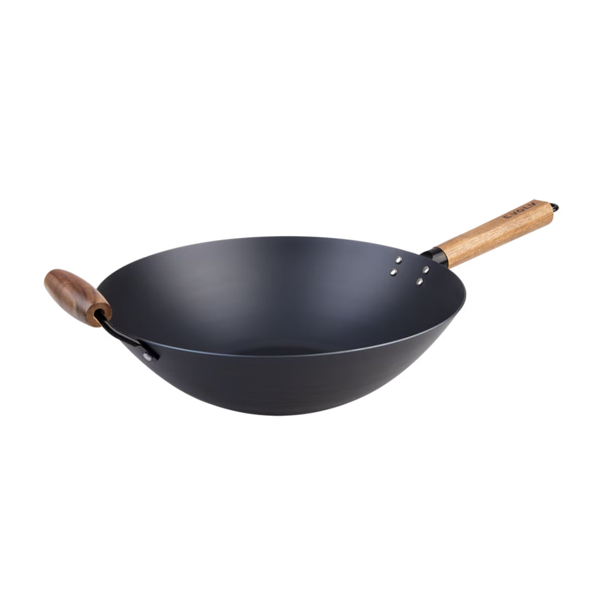 Evolv Pre-Seasoned Carbon Steel Wok 35cm with Acacia Wood Handle