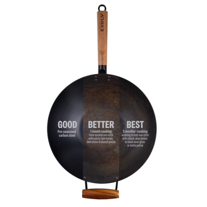 Evolv Pre-Seasoned Carbon Steel Wok 35cm with Acacia Wood Handle