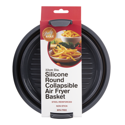 Daily Bake Silicone Round Collapsible Air Fryer Basket in Packaging