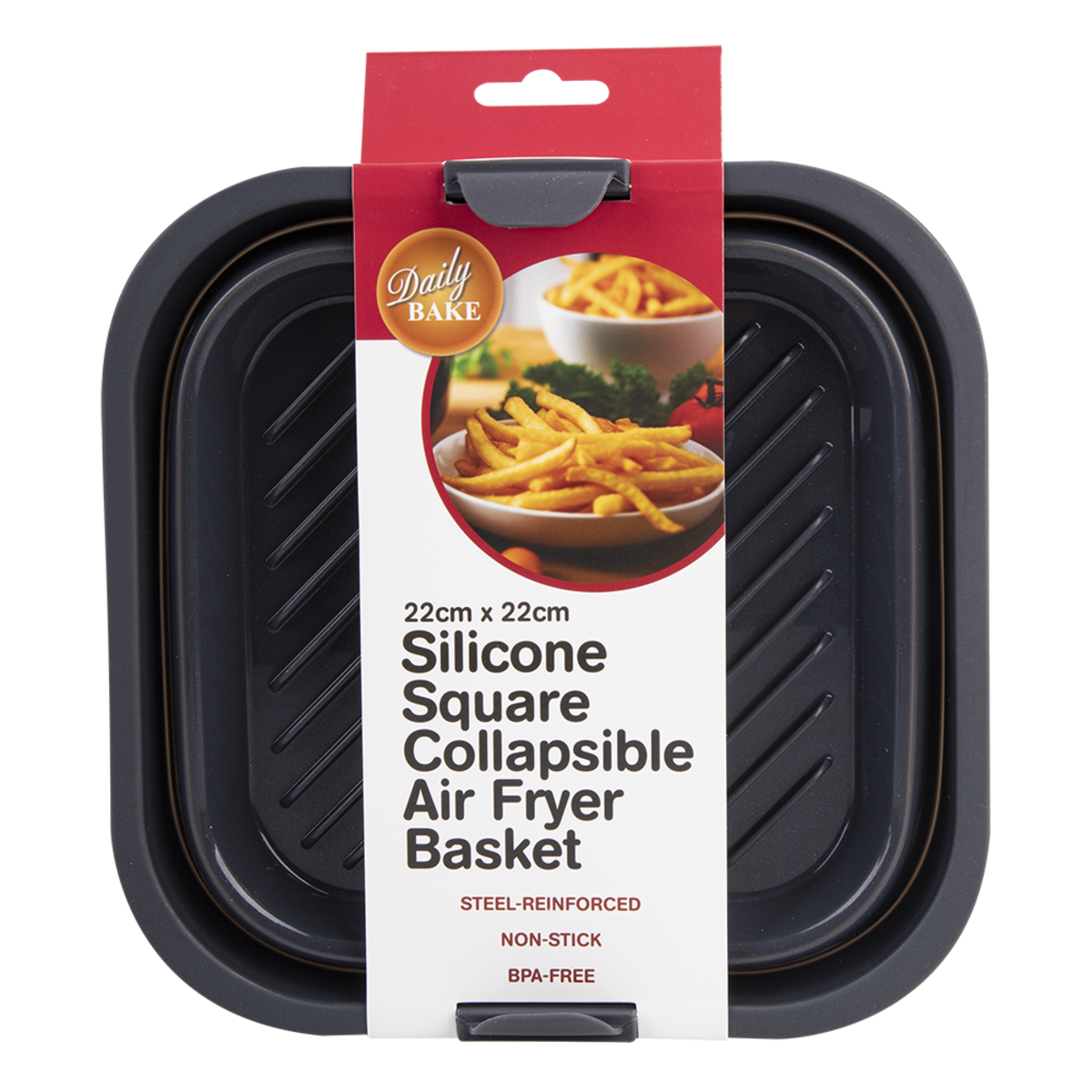 Daily Bake Silicone Square Collapsible Air Fryer Basket in Packaging