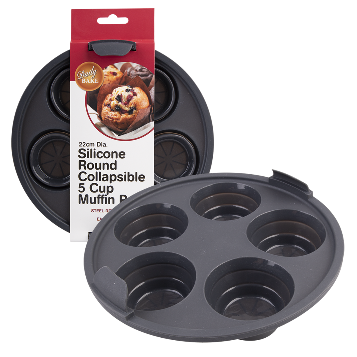 Daily Bake Silicone Round Collapsible 5 Cup Muffin Pan 22cm