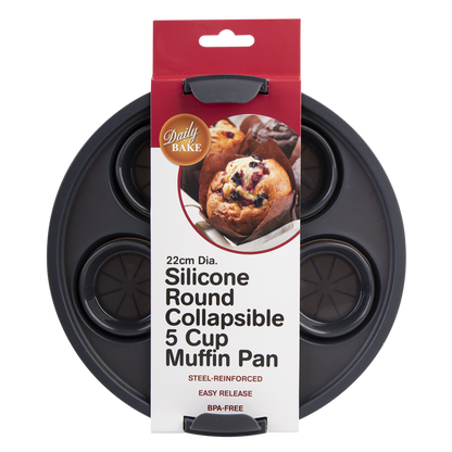 Daily Bake Silicone Round Collapsible 5 Cup Muffin Pan in Packaging